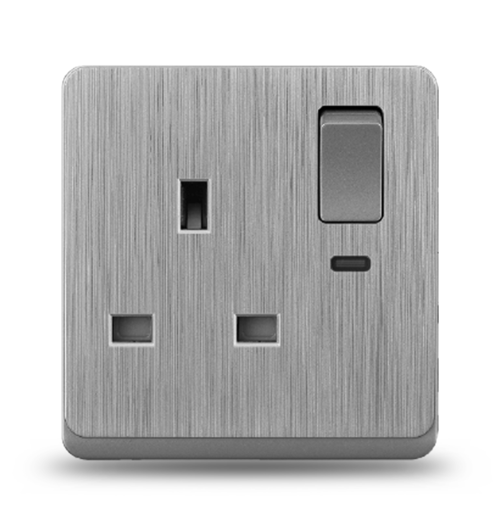 G12 - 011 A Switch With A Three UC Square Socket With Lamp Double Pole (gray)