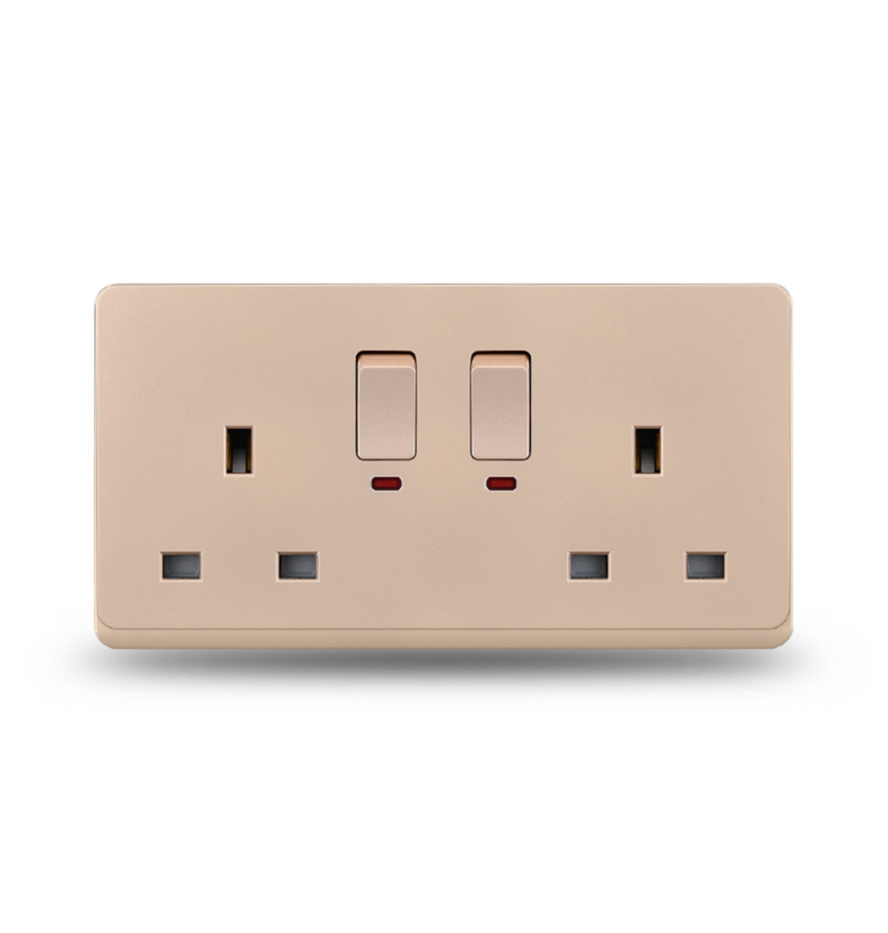 G12 - 011 Two Switch With Two Three UK Square Socket With Lamp Double Pole (Cafe)