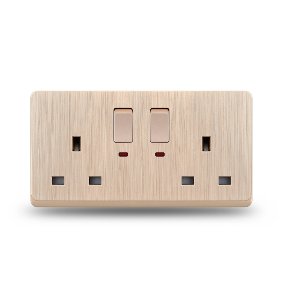 G12 - 011 Two Switch With Two Three UK Square Socket With Lamp Double Pole (Cafe with lines)