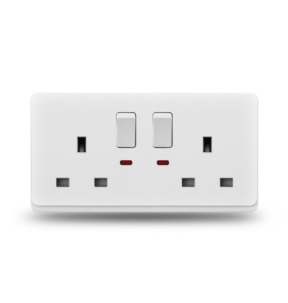 G12 - 011 Two Switch With Two Three UK Square Socket With Lamp Double Pole (wight)