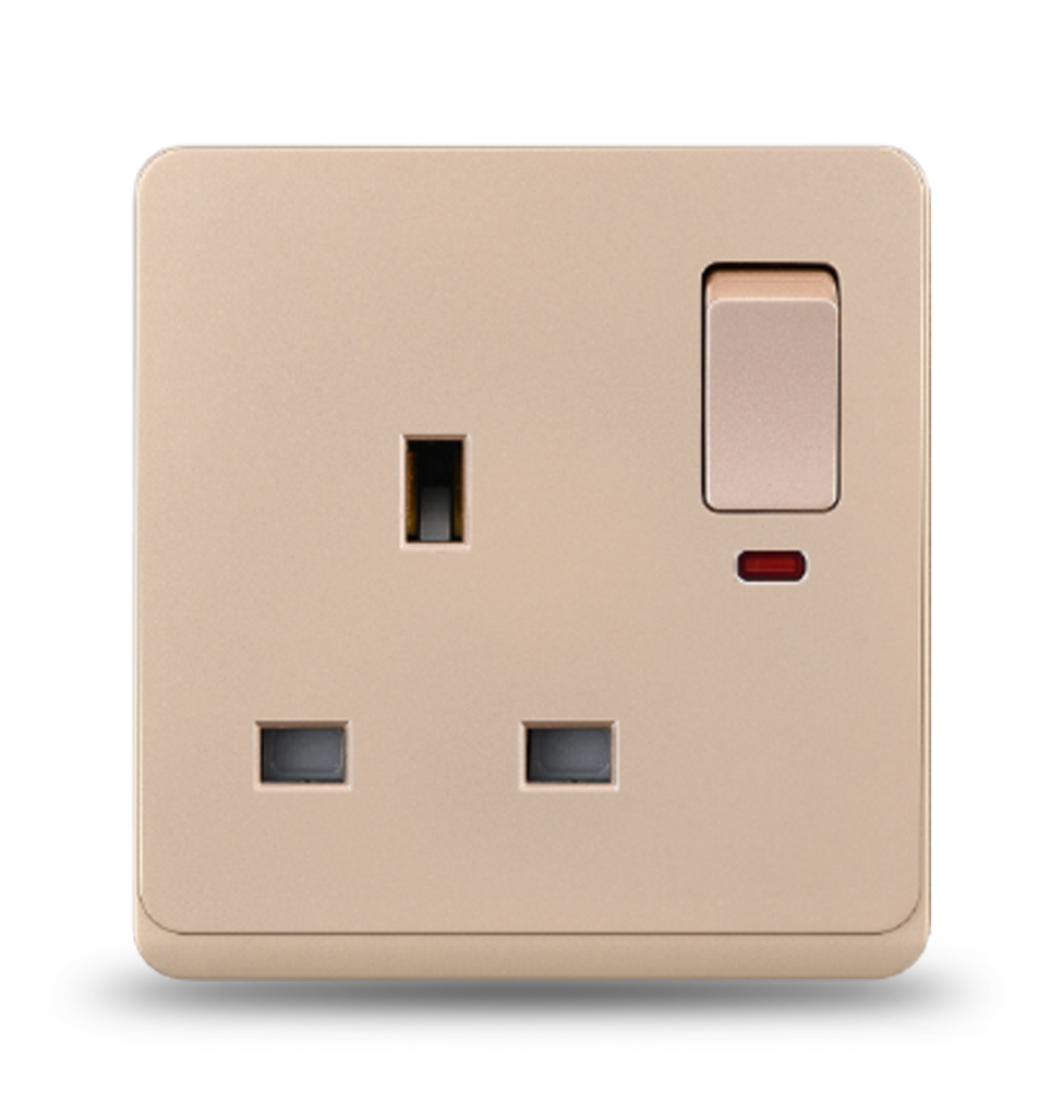 G12 - 011 A Switch With A Three UC Square Socket With Lamp Double Pole (Cafe)