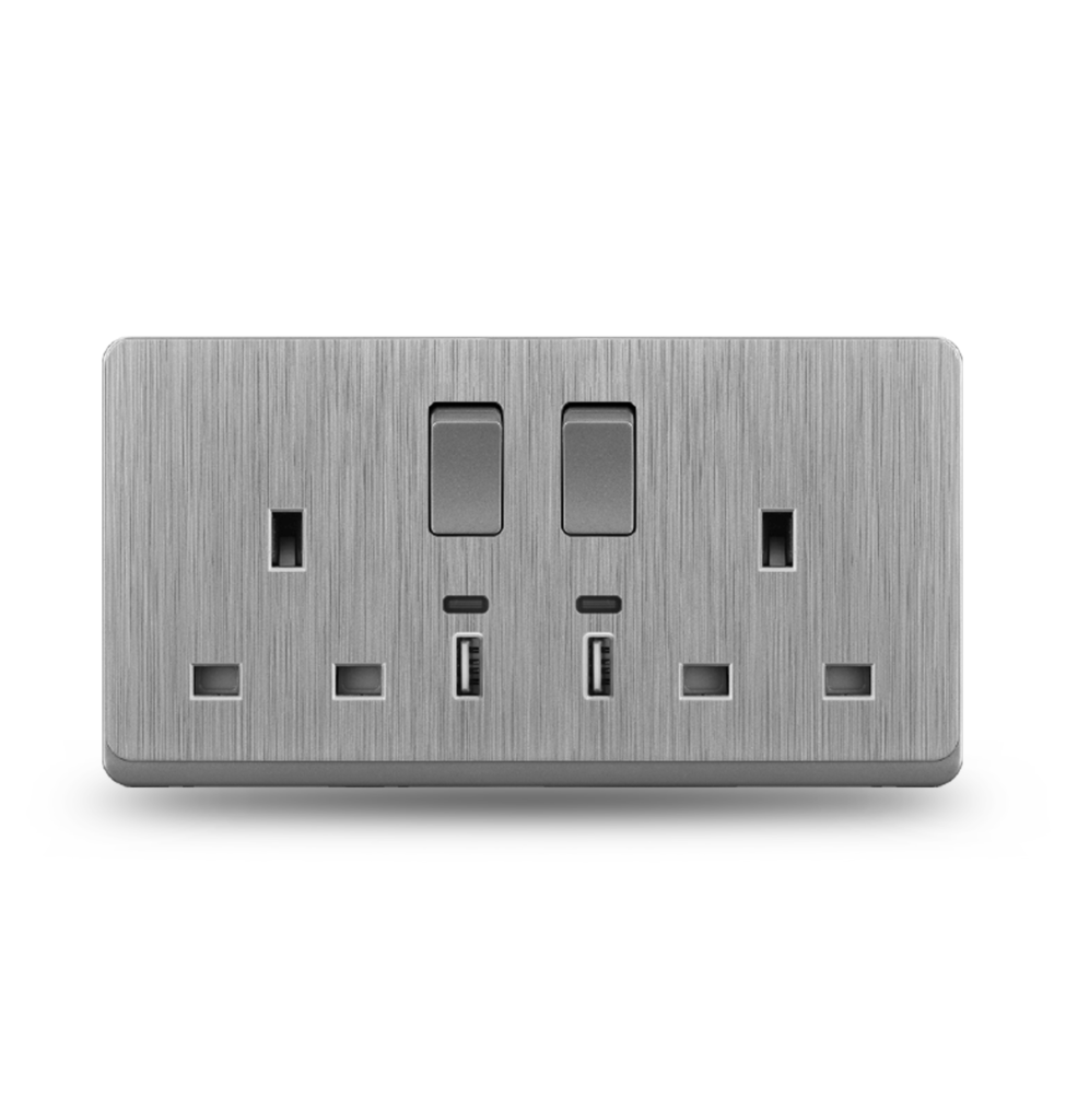 G12 - 014 Two Switch With Two Three UK Square Socket With UAB (gray)