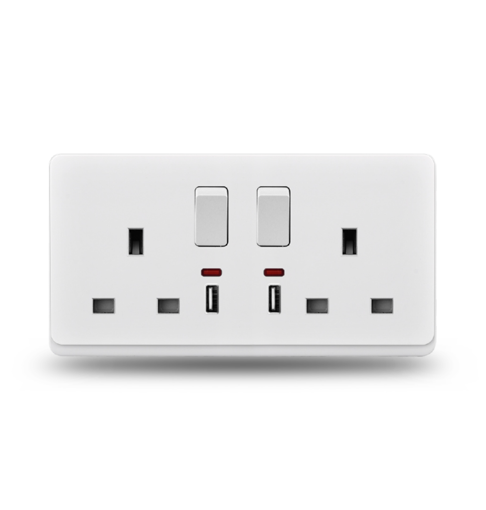 G12 - 014 Two Switch With Two Three UK Square Socket With UAB (wight)